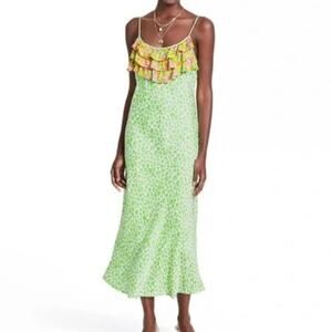 Rixo x Target Green Leopard Print Ruffle Midi Dress Size Medium